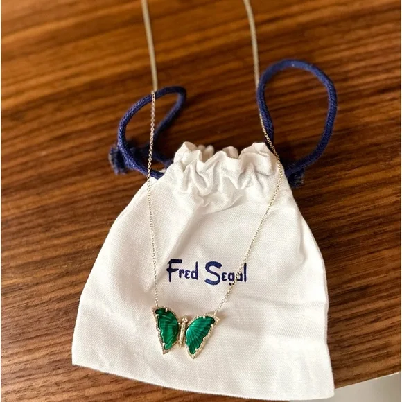 Luna Skye 14k Gold & Diamond Malachite baby butterfly necklace.